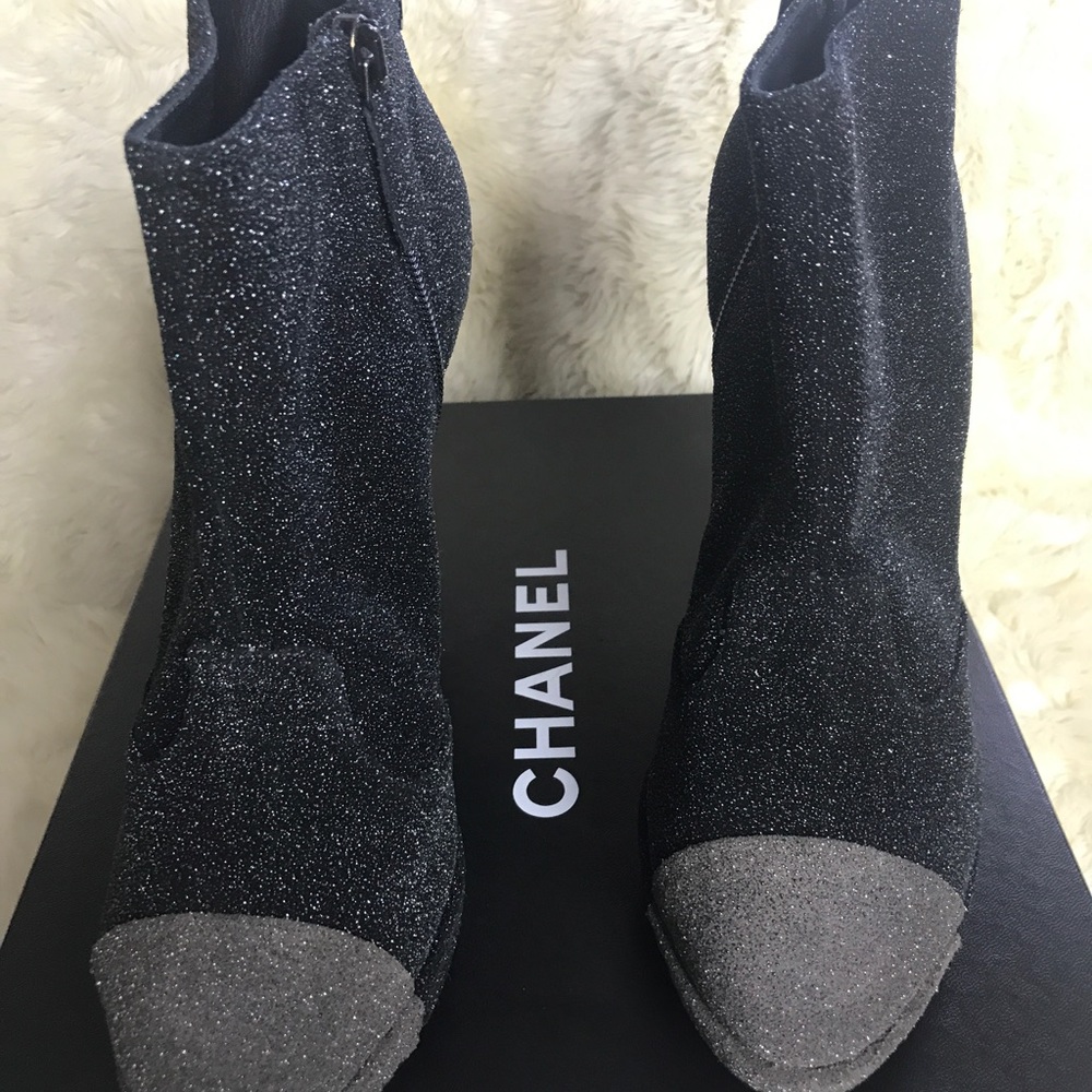 Authentic CHANEL Glitter Leather Platform booties